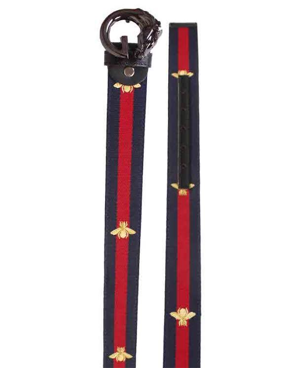 Web Bee With Black Horse Head Buckle Belt Navyblue and Red Stripe - Obeezi.com