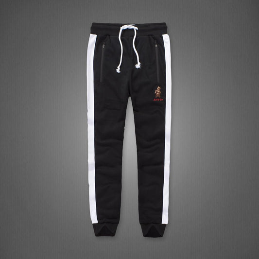 A&F Embroidered Bear Logo Designed Black And White Joggers - Obeezi