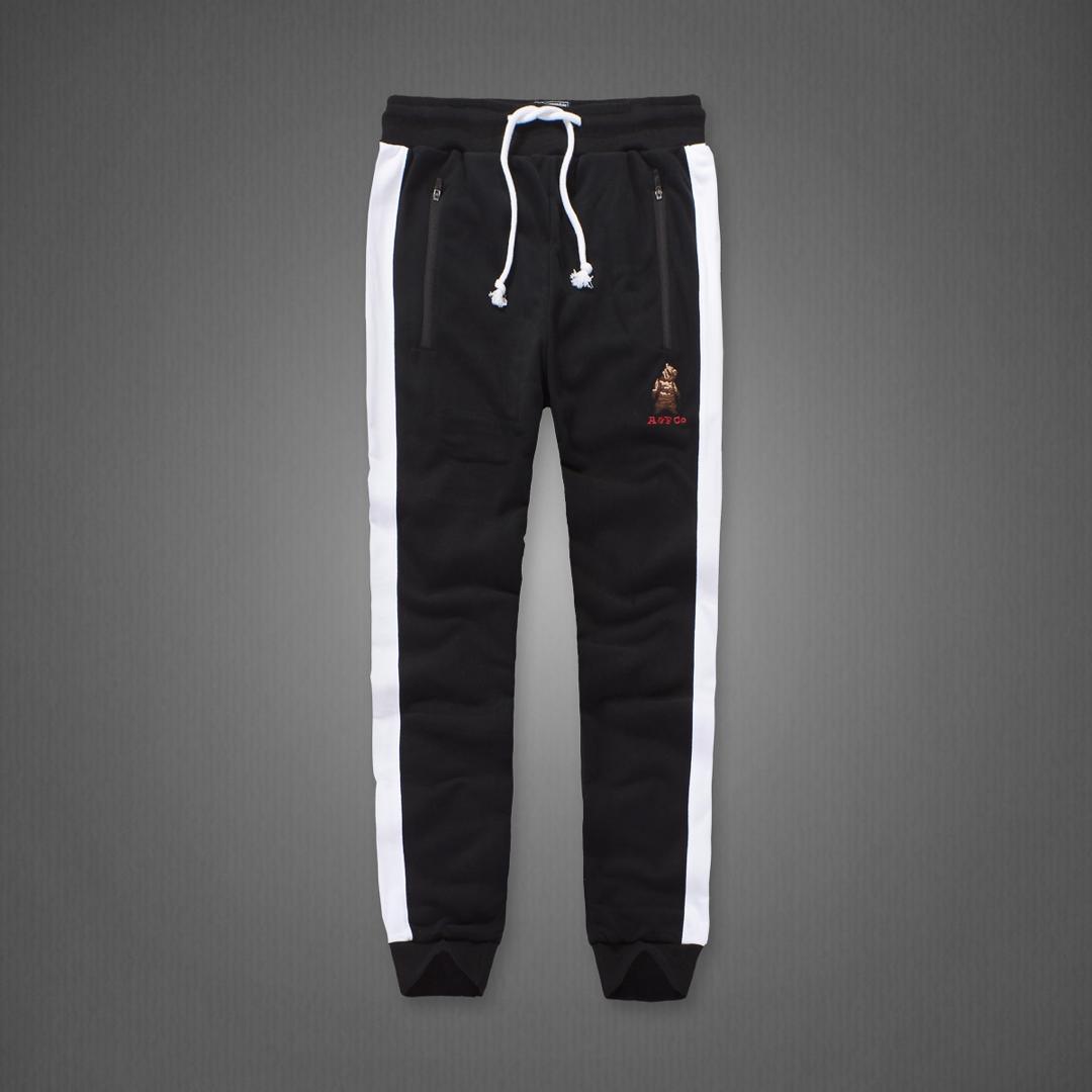 A&F Embroidered Bear Logo Designed Black And White Joggers - Obeezi