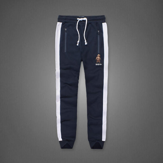 A&F Embroidered Bear Logo Designed NavyBlue And White Joggers - Obeezi