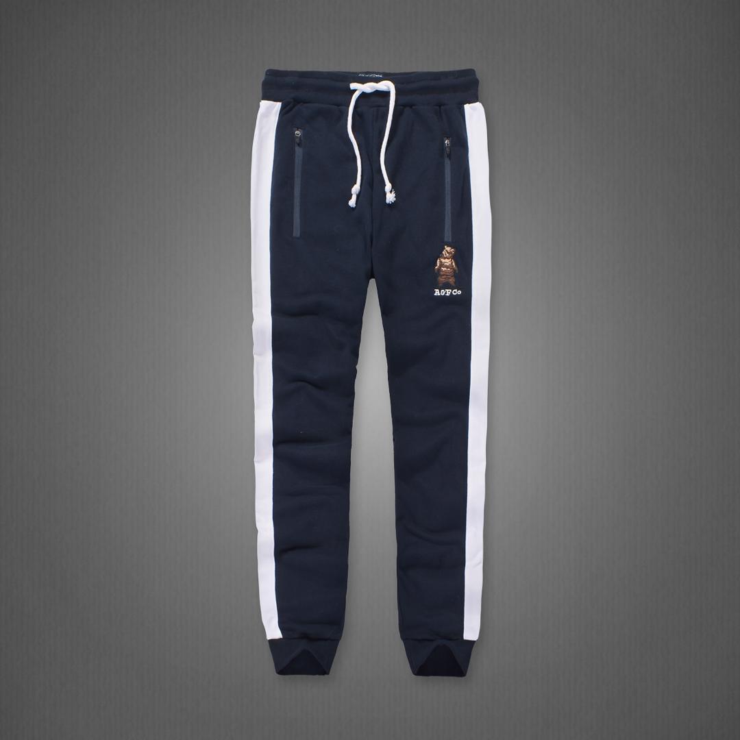 A&F Embroidered Bear Logo Designed NavyBlue And White Joggers - Obeezi