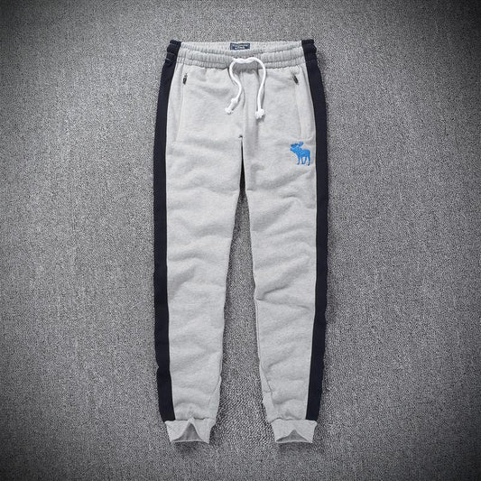 A&F Embroidered Blue Moose Logo Designed Ash And NavyBlue Joggers - Obeezi