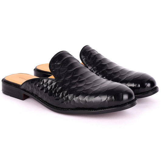Abraham Mathias Crocodile Leather Men's Half Shoe- Black - Obeezi.com