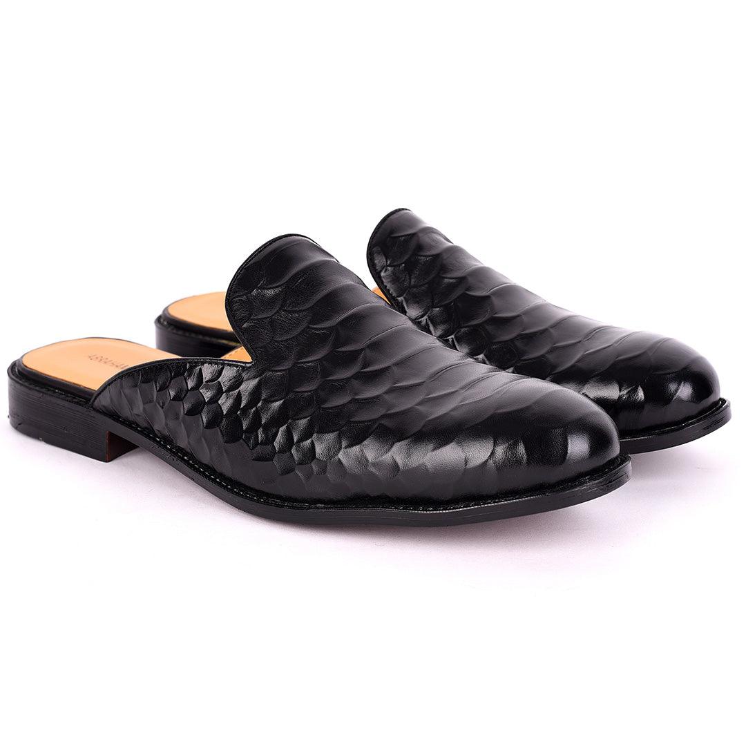 Abraham Mathias Crocodile Leather Men's Half Shoe- Black - Obeezi.com