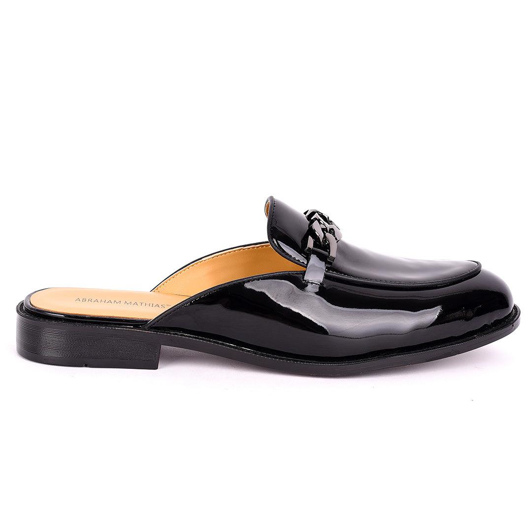 Abraham Mathias Glossy Leather Men's Half Shoe- Black - Obeezi.com