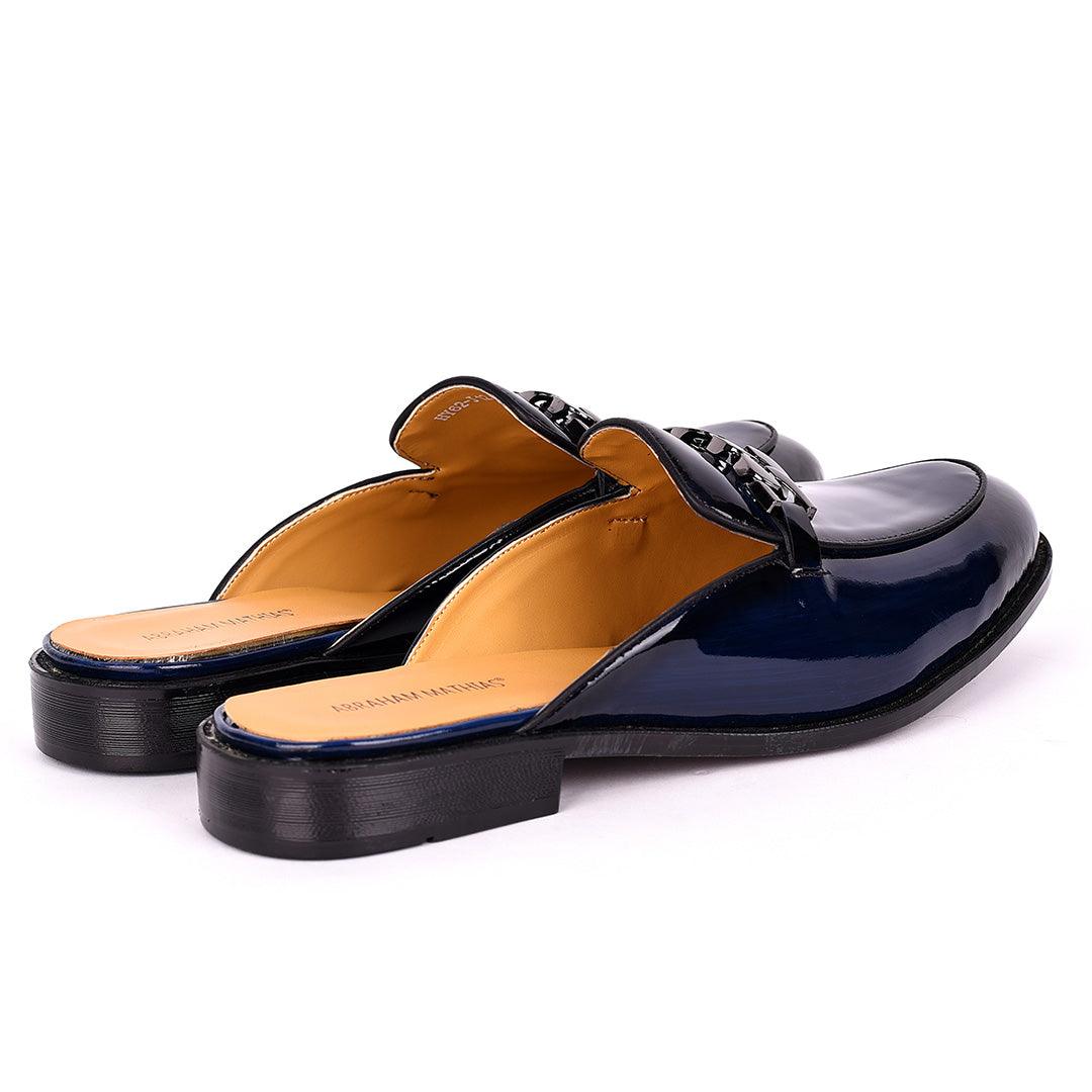 Abraham Mathias Glossy Leather Men's Half Shoe- Blue - Obeezi.com