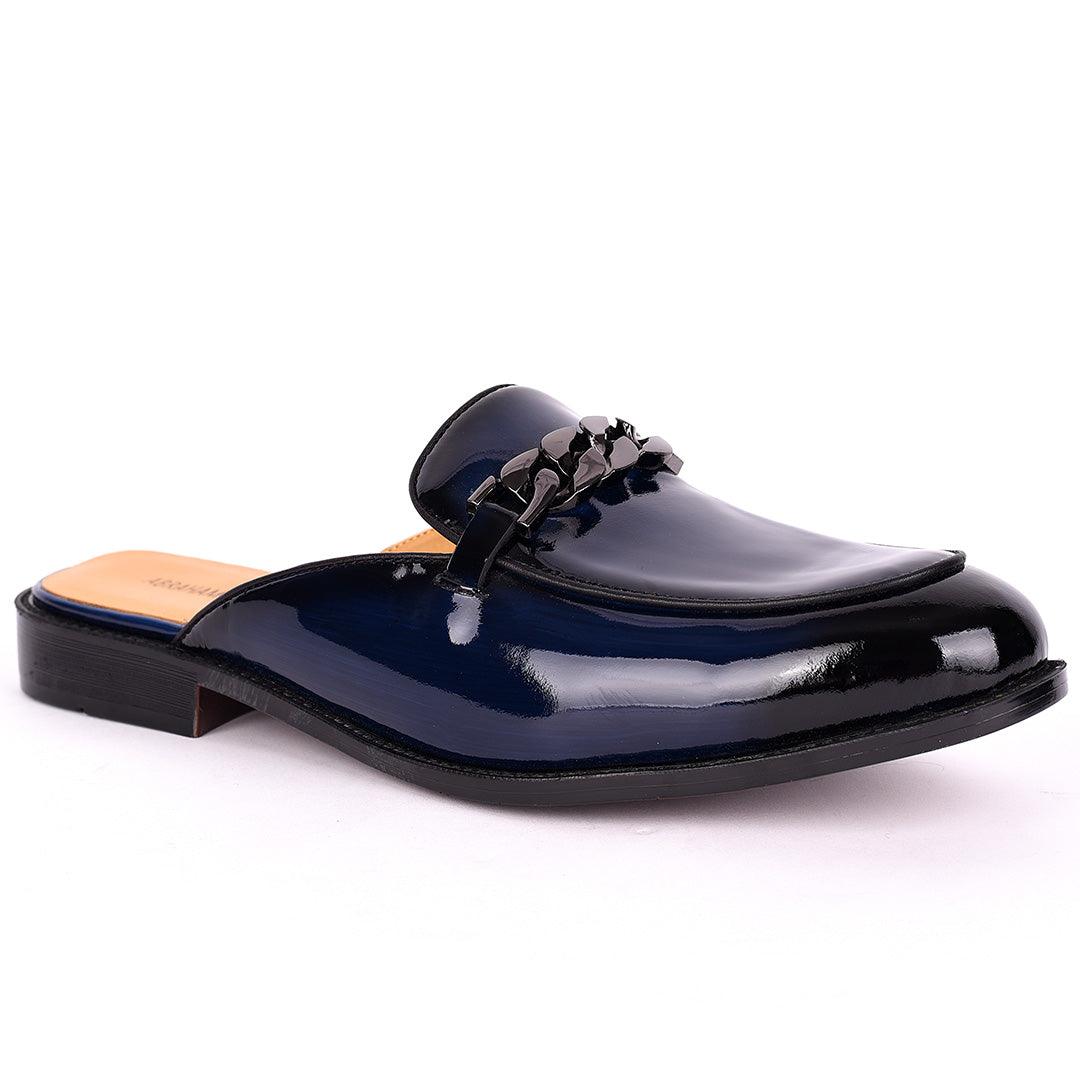 Abraham Mathias Glossy Leather Men's Half Shoe- Blue - Obeezi.com
