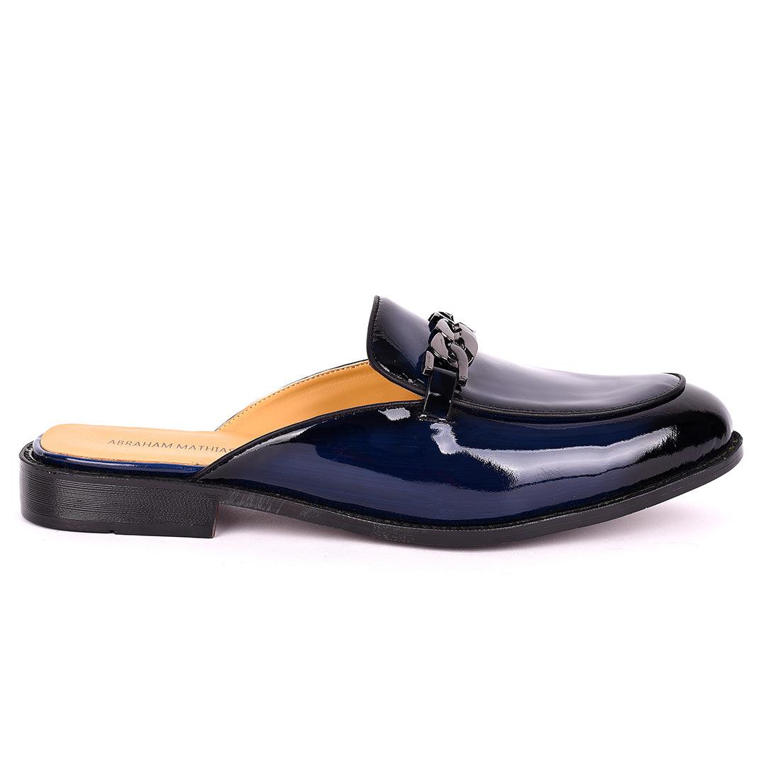 Abraham Mathias Glossy Leather Men's Half Shoe- Blue - Obeezi.com