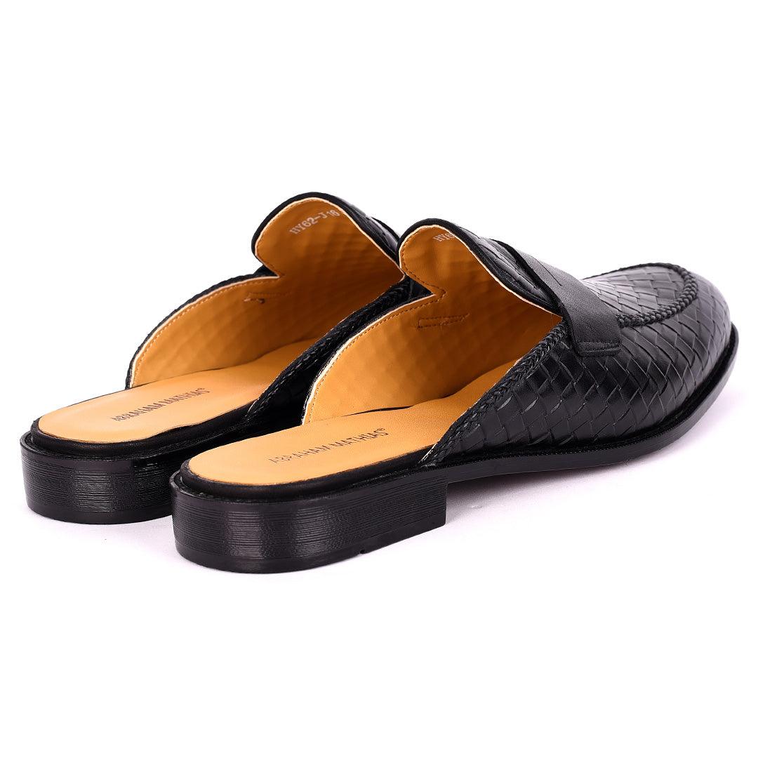 Abraham Mathias Interwoven Leather Designed Mole Shoe- Black - Obeezi.com
