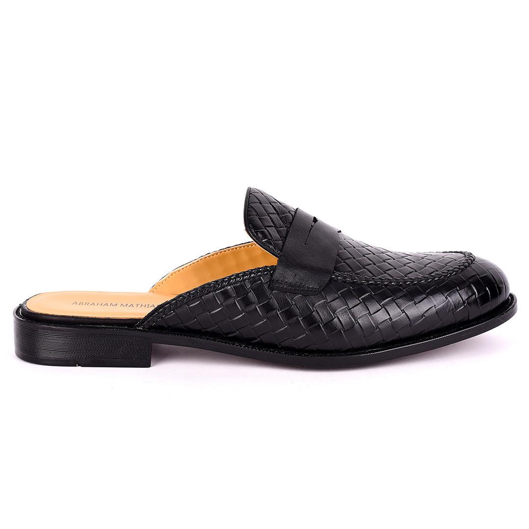 Abraham Mathias Interwoven Leather Designed Mole Shoe- Black - Obeezi.com