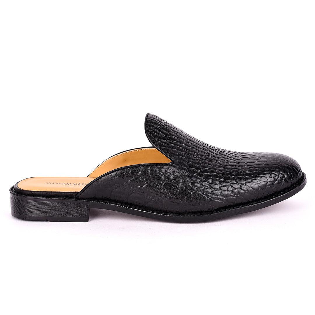 Abraham Mathias Mini Block designed Croc Skin Leather Half Shoe- Black - Obeezi.com