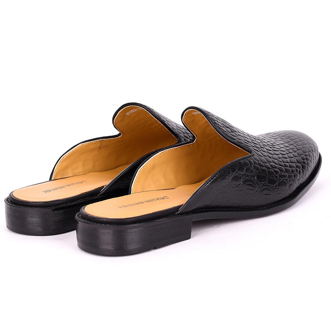 Abraham Mathias Mini Block designed Croc Skin Leather Half Shoe- Black - Obeezi.com