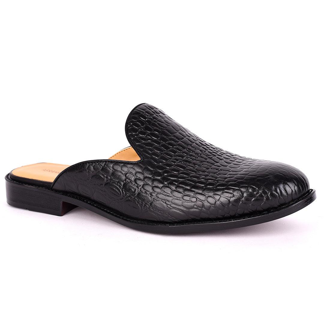 Abraham Mathias Mini Block designed Croc Skin Leather Half Shoe- Black - Obeezi.com