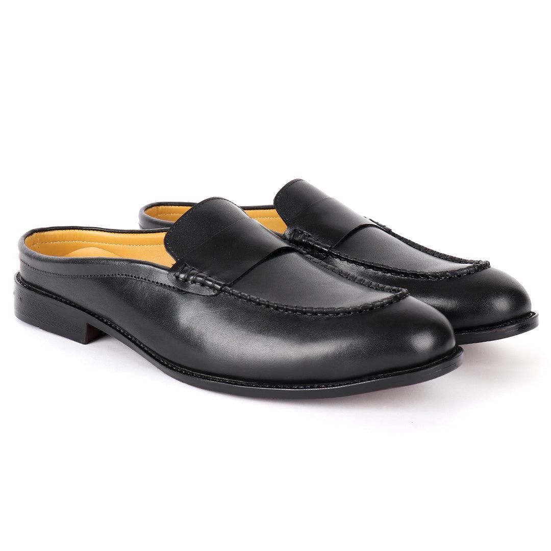 Abraham Mathias Plain Leather Men's Mole Shoe- Black - Obeezi.com