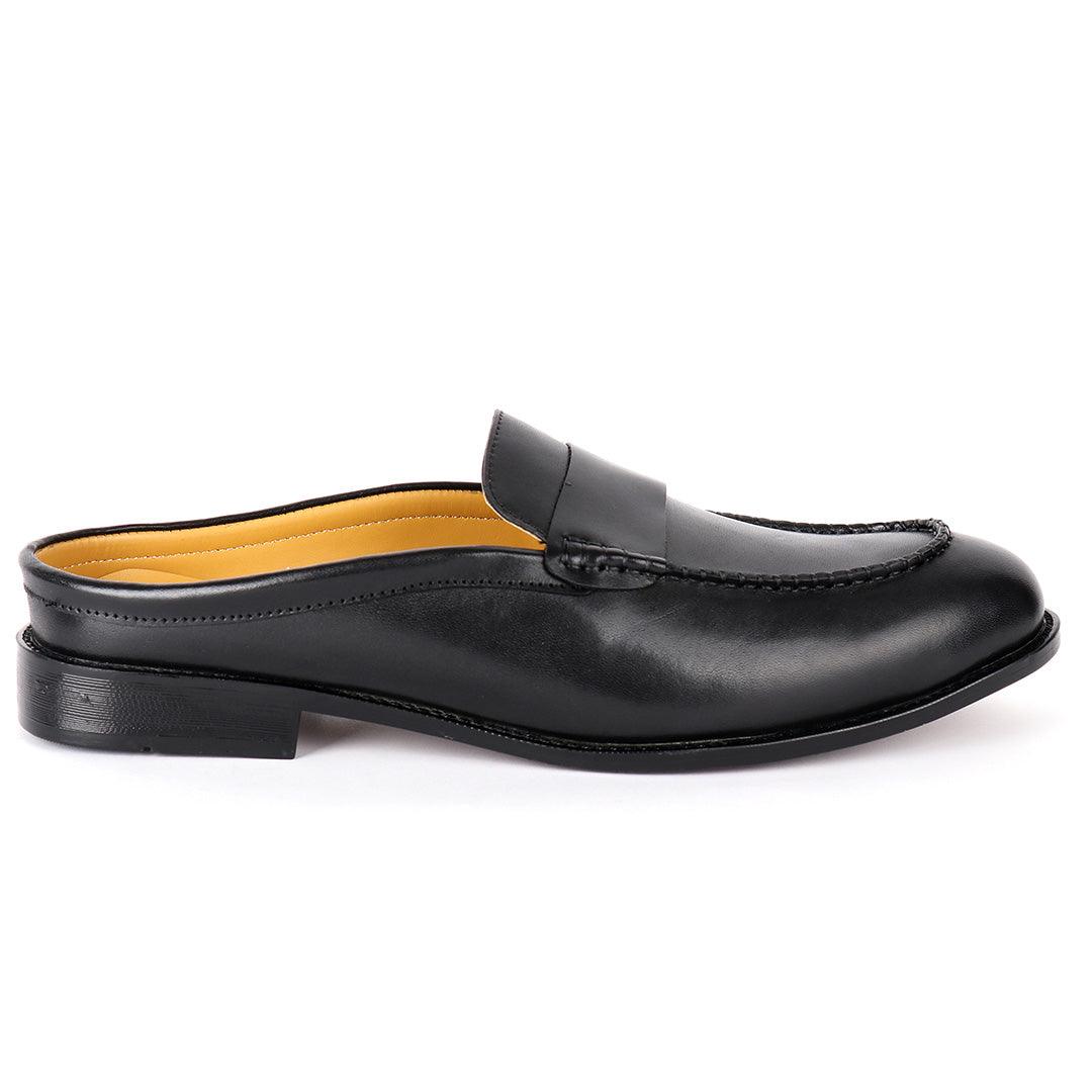 Abraham Mathias Plain Leather Men's Mole Shoe- Black - Obeezi.com