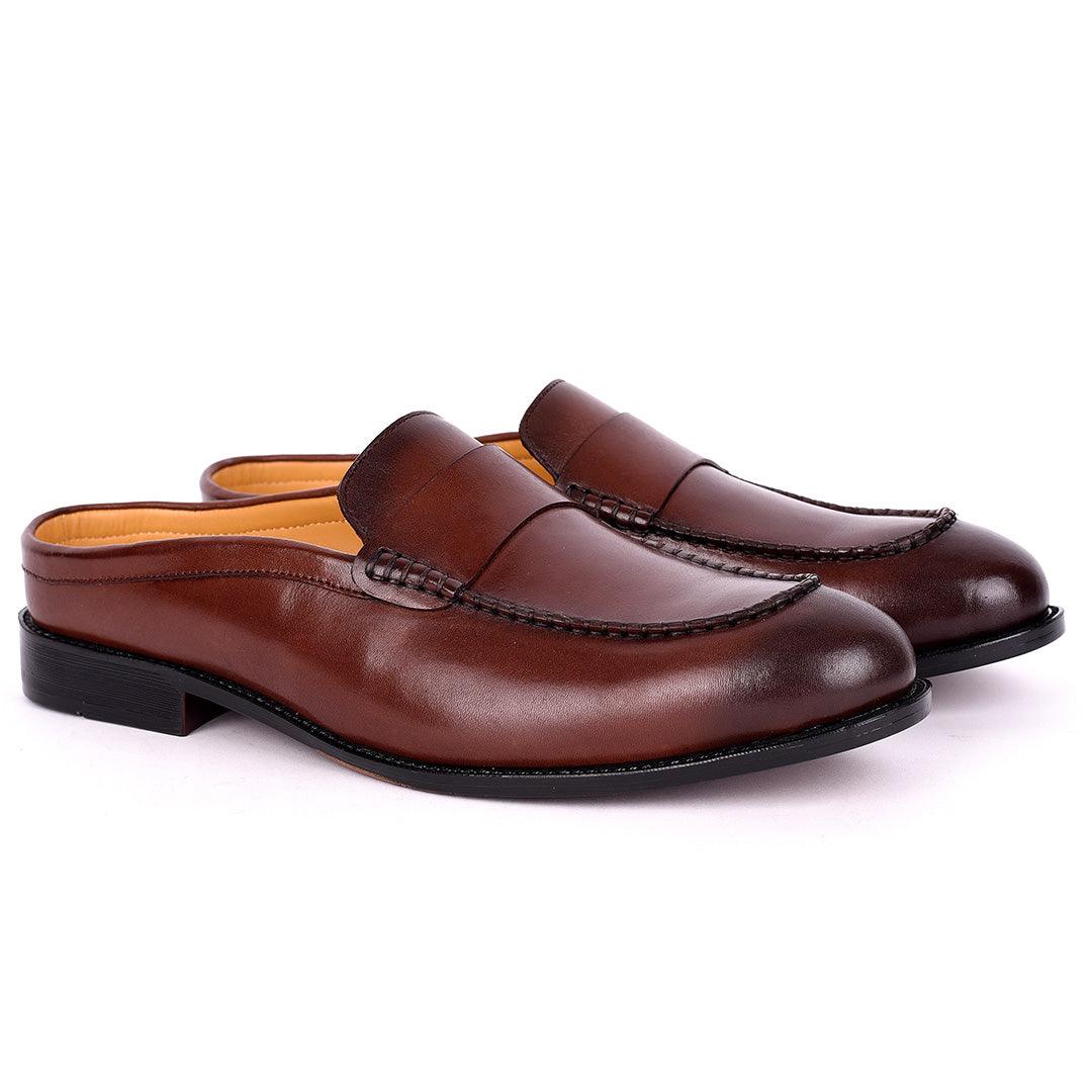 Abraham Mathias Plain Leather Men's Mole Shoe- Brown - Obeezi.com