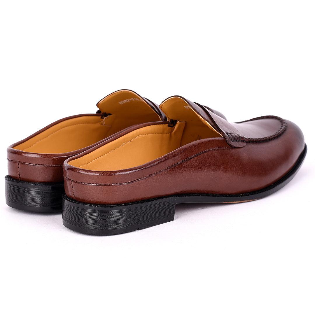 Abraham Mathias Plain Leather Men's Mole Shoe- Brown - Obeezi.com