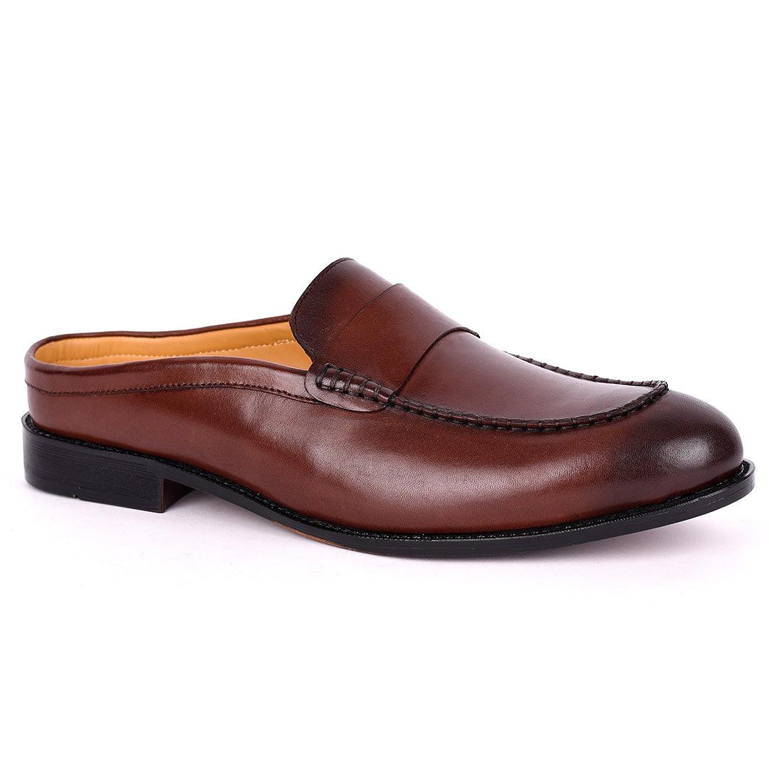 Abraham Mathias Plain Leather Men's Mole Shoe- Brown - Obeezi.com