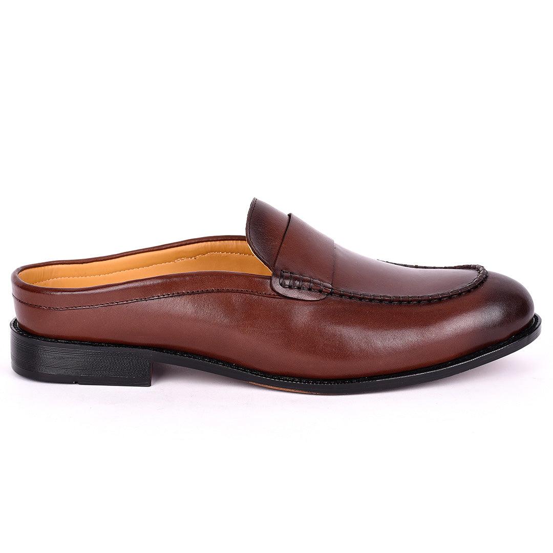 Abraham Mathias Plain Leather Men's Mole Shoe- Brown - Obeezi.com