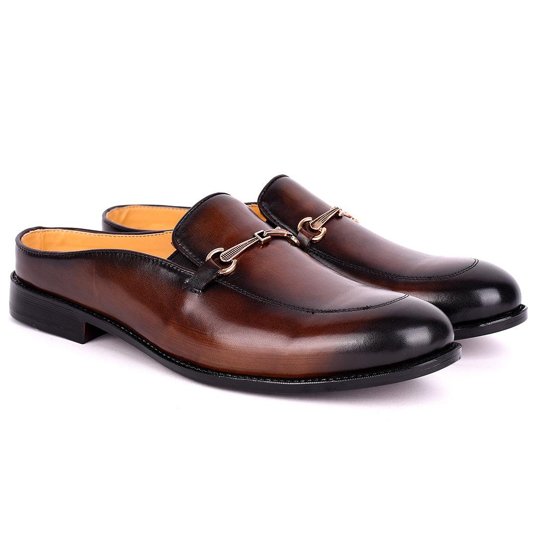 Abraham Mathias Plain Leather With Classic Chain Men's Half Shoe- Brown - Obeezi.com