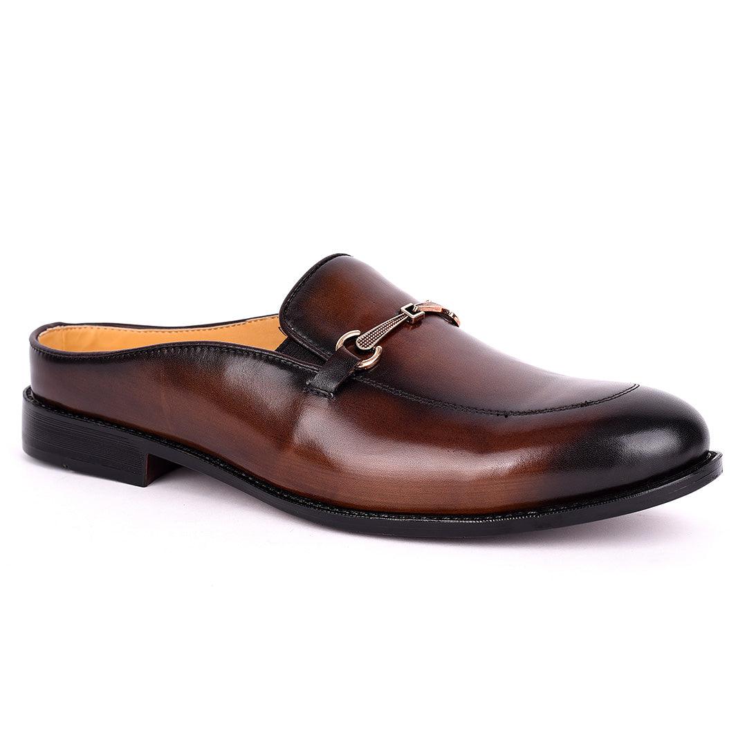 Abraham Mathias Plain Leather With Classic Chain Men's Half Shoe- Brown - Obeezi.com