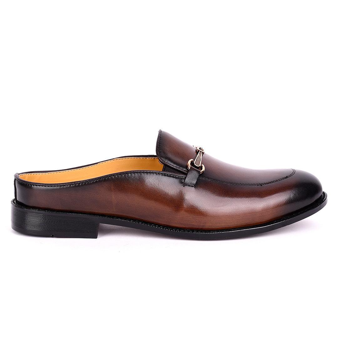 Abraham Mathias Plain Leather With Classic Chain Men's Half Shoe- Brown - Obeezi.com