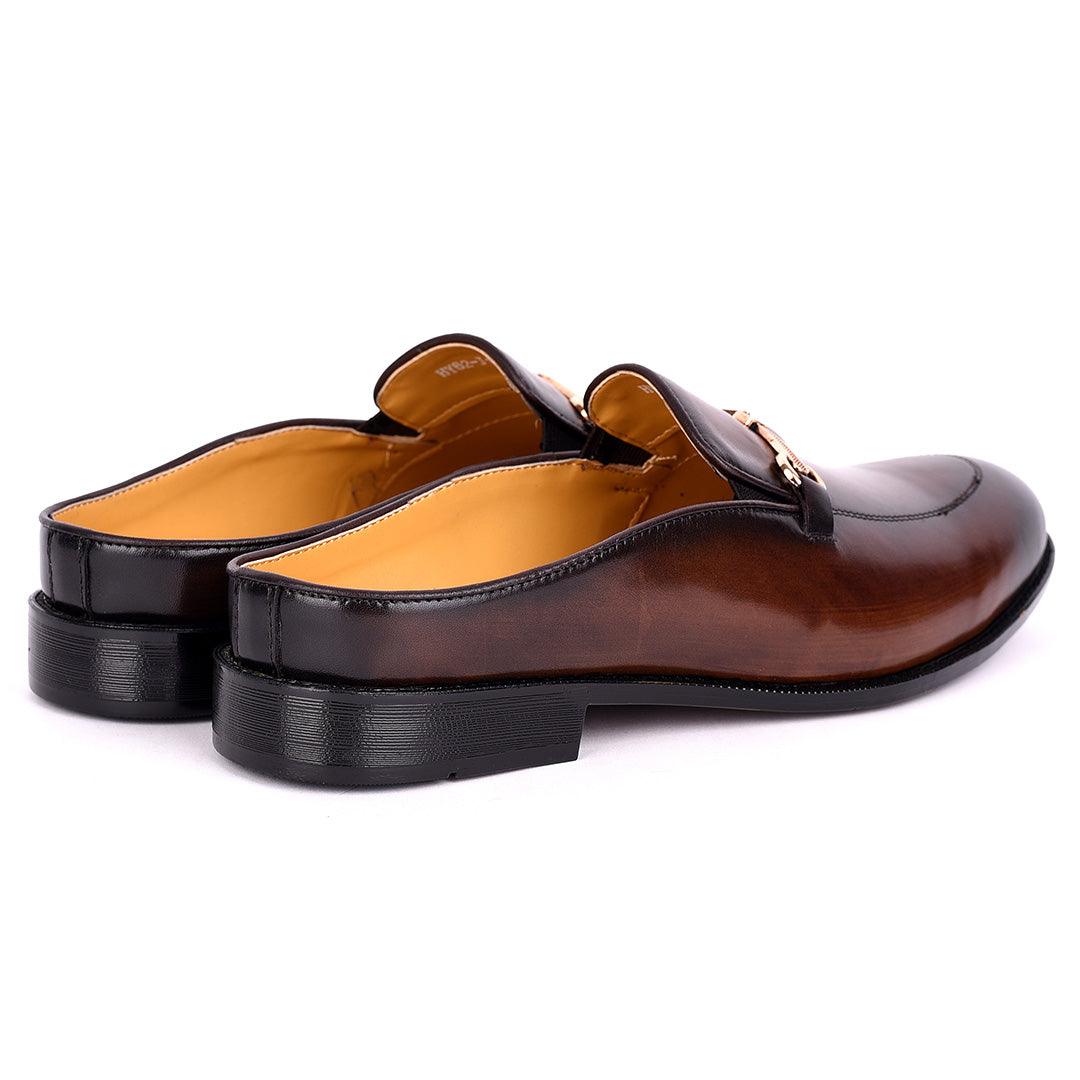 Abraham Mathias Plain Leather With Classic Chain Men's Half Shoe- Brown - Obeezi.com