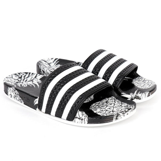 AD Adilette Men's Slide Floral Print Sole -Black White - Obeezi.com