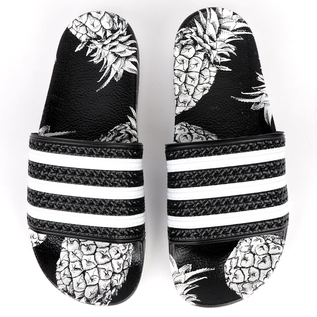 AD Adilette Men's Slide Floral Print Sole -Black White - Obeezi.com