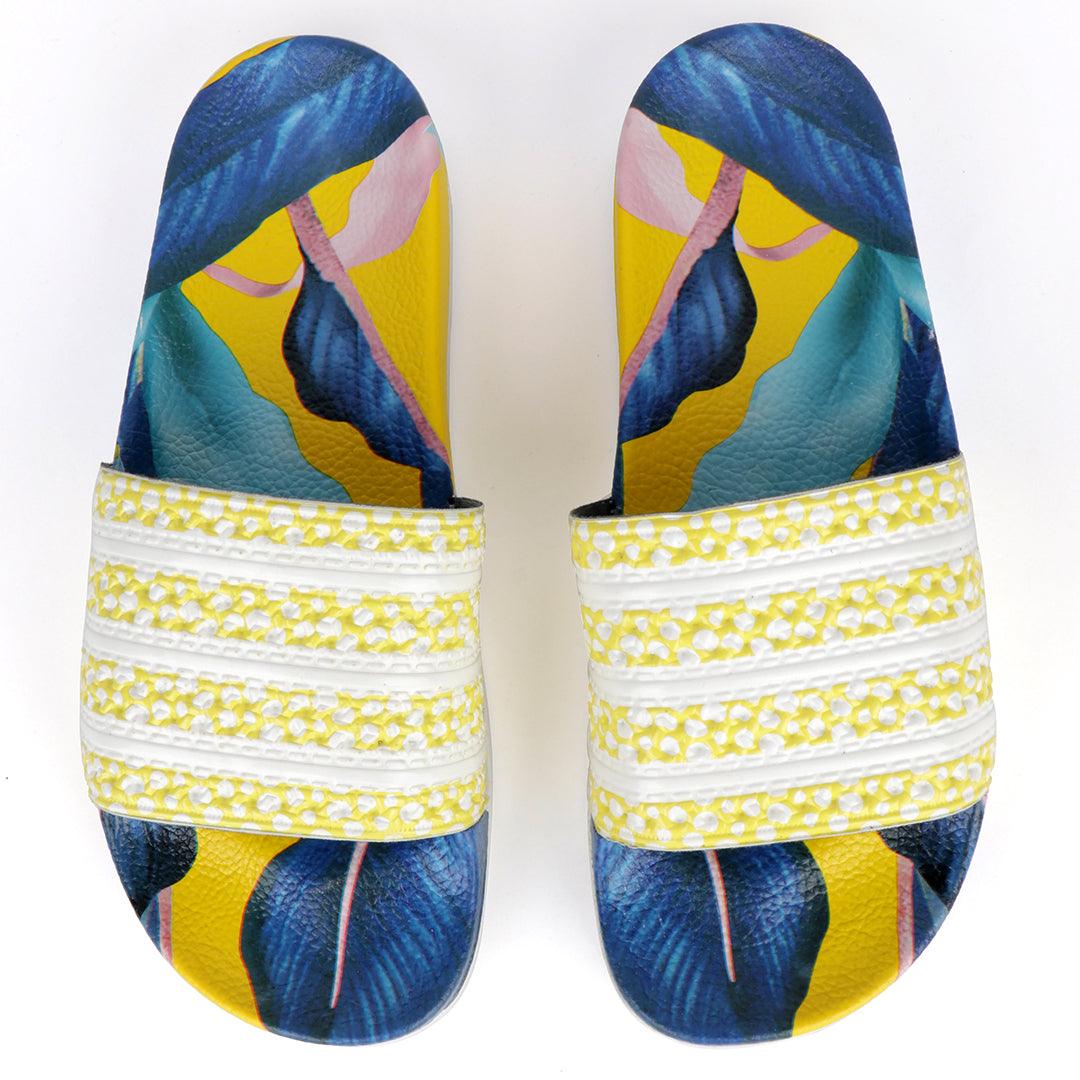 AD Adilette Men's Slide Floral Print Sole -Yellow - Obeezi.com