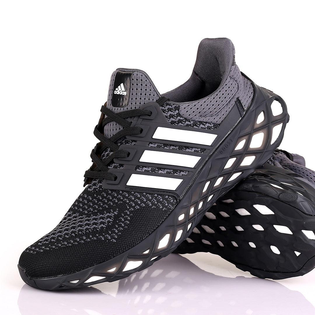 AD Boost Black Grey And White Designed Men's Running Sneakers - Obeezi.com