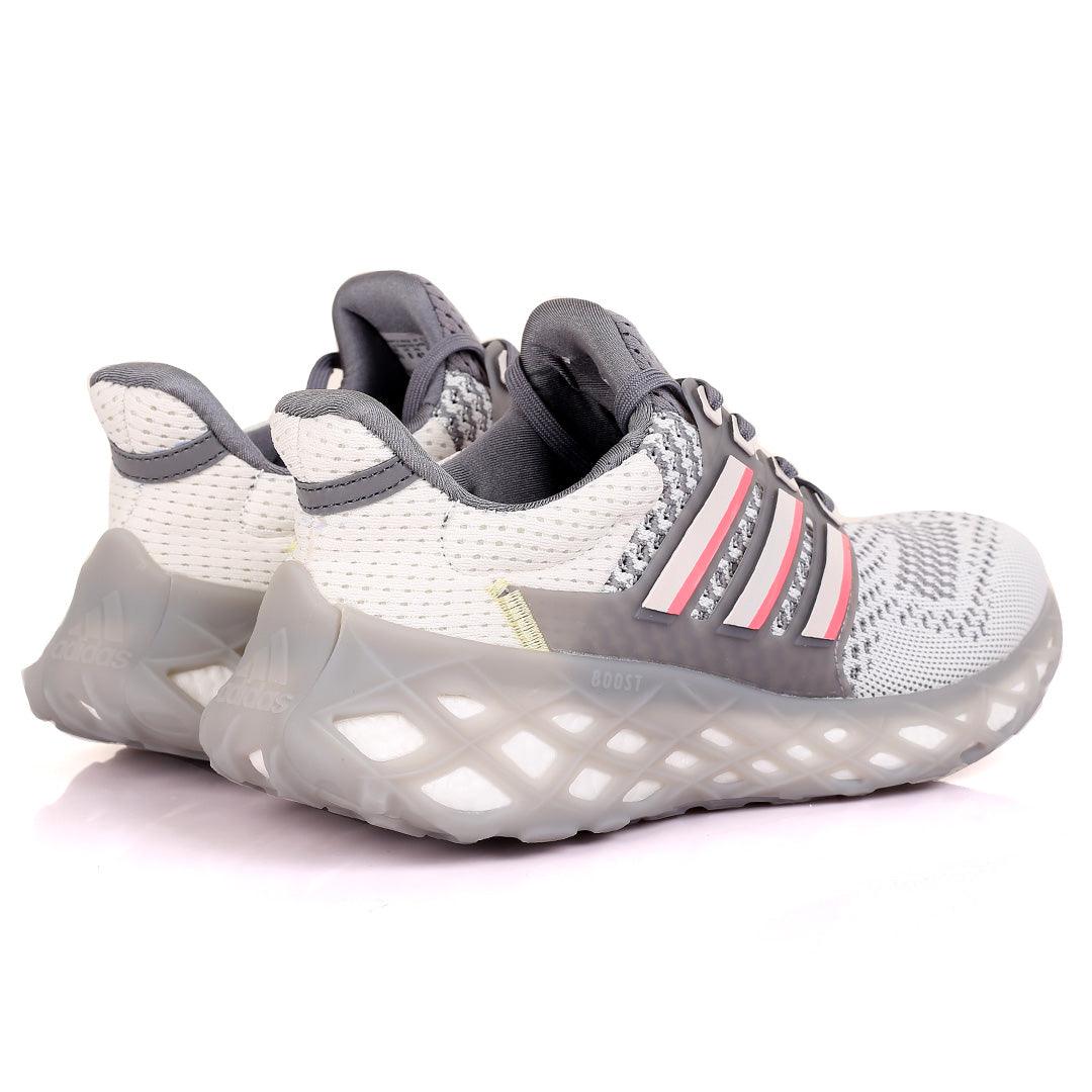 AD Boost White And Grey Designed Men's Running Sneakers With Grey Sole - Obeezi.com