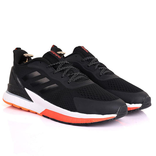 AD Comfy Black With Stripes Designed White And Red Sole Lace Up Breathable Sneakers - Obeezi.com