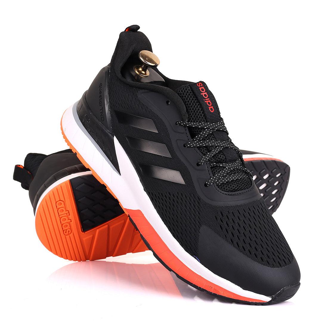 AD Comfy Black With Stripes Designed White And Red Sole Lace Up Breathable Sneakers - Obeezi.com