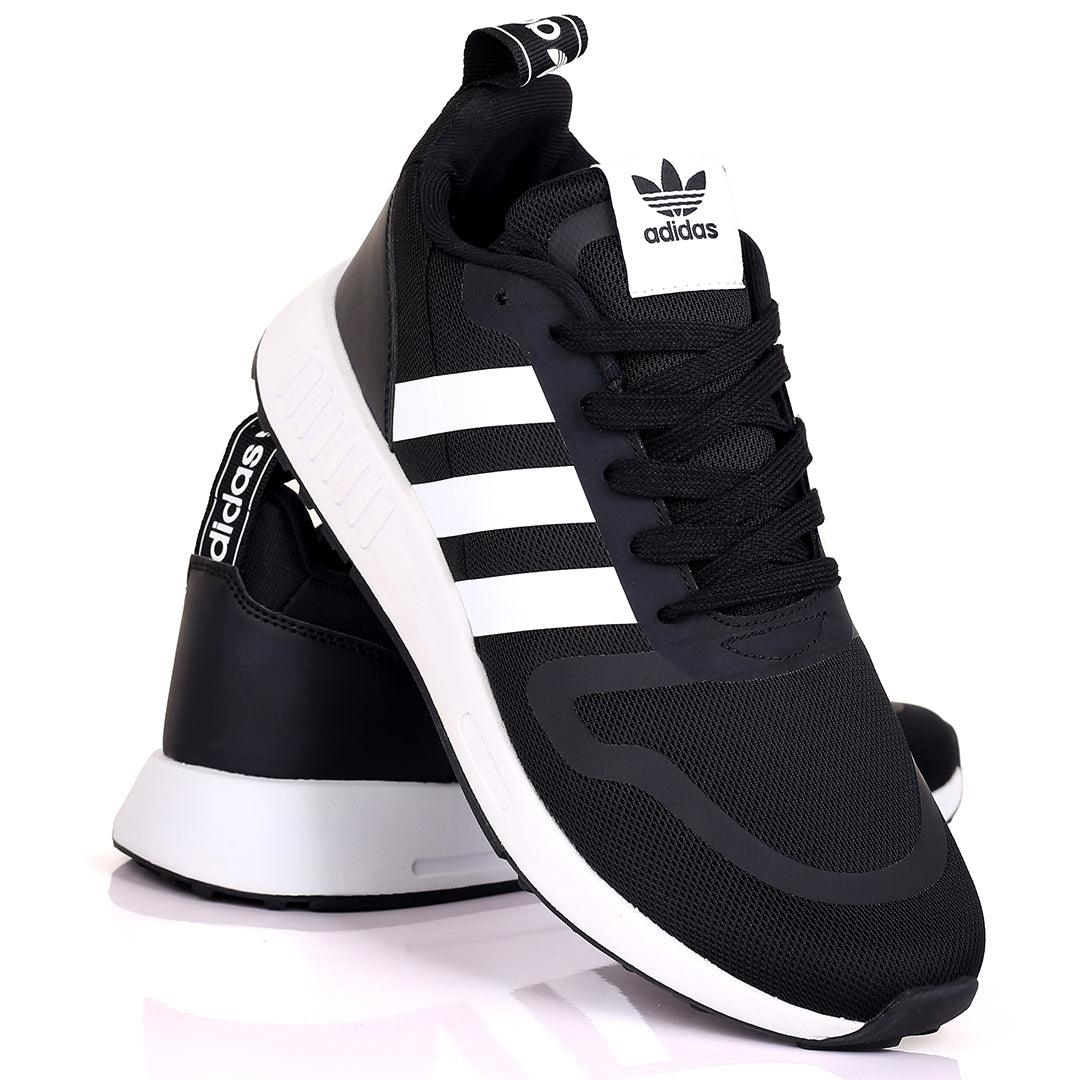 AD Comfy Black With White Stripe And White Sole Lace Up Designed Sneakers - Obeezi.com