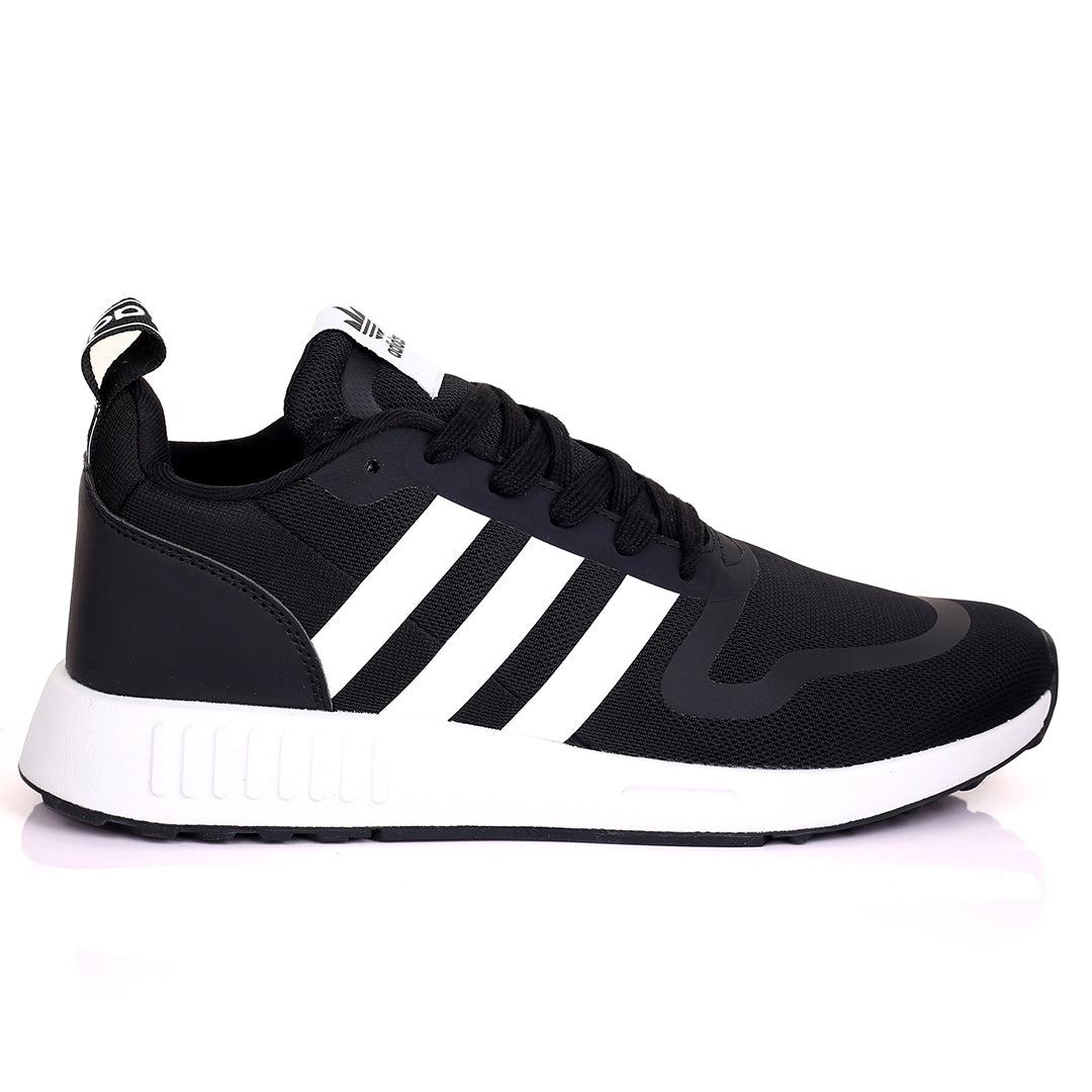 AD Comfy Black With White Stripe And White Sole Lace Up Designed Sneakers - Obeezi.com
