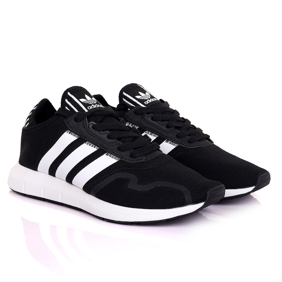 AD Comfy Black With White Stripe Design And White Sole Designed Sneakers - Obeezi.com