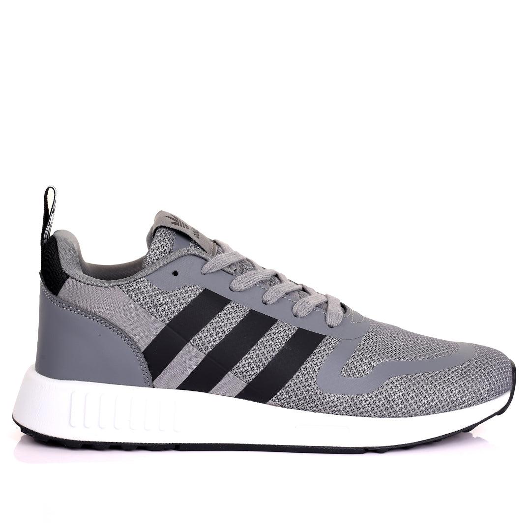 AD Comfy Grey With Black Stripes And White Sole Lace Up Designed Sneakers - Obeezi.com
