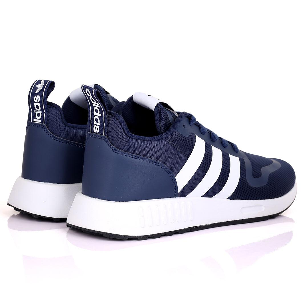 AD Comfy Navy-blue With White Stripe And White Sole Lace Up Designed Sneakers - Obeezi.com