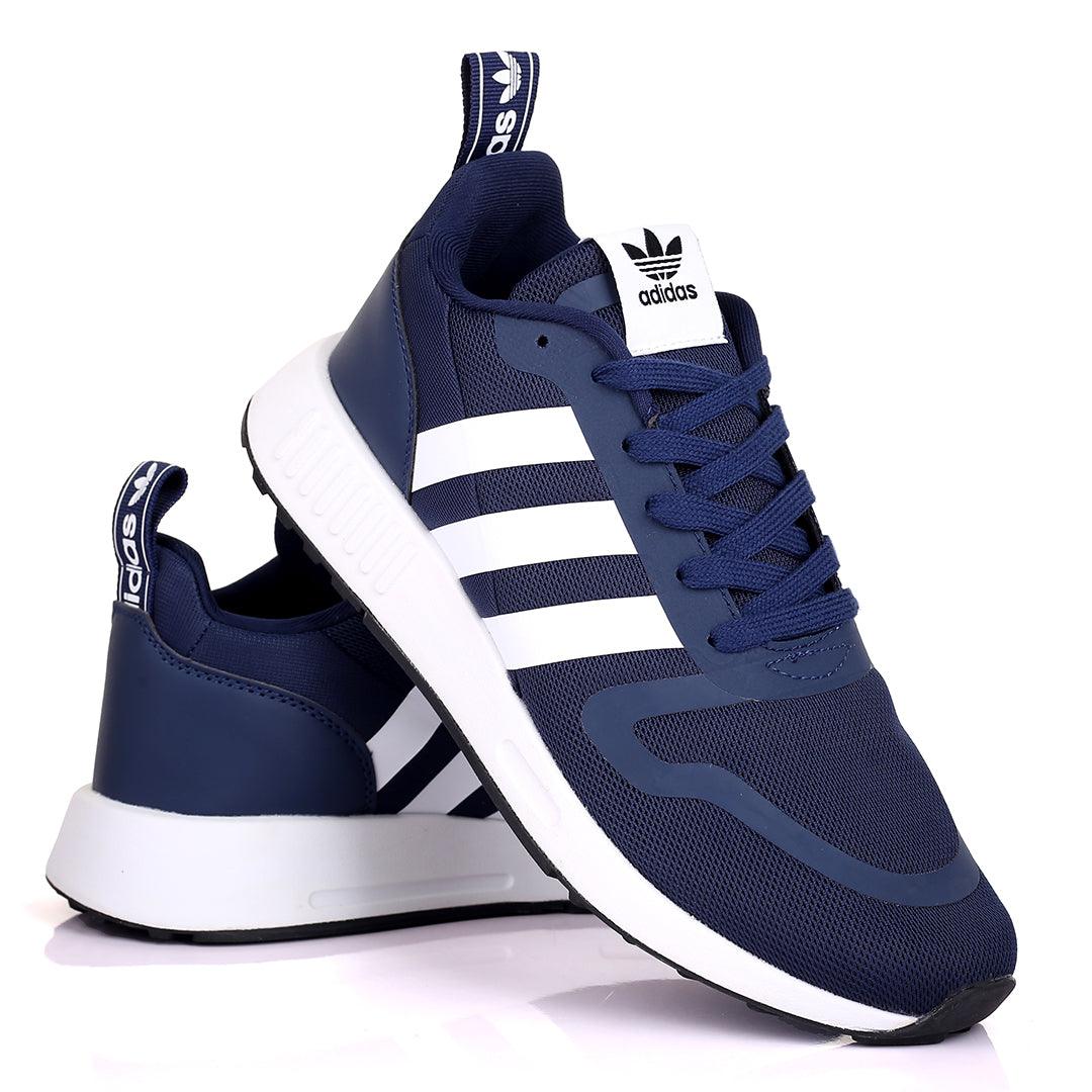 AD Comfy Navy-blue With White Stripe And White Sole Lace Up Designed Sneakers - Obeezi.com
