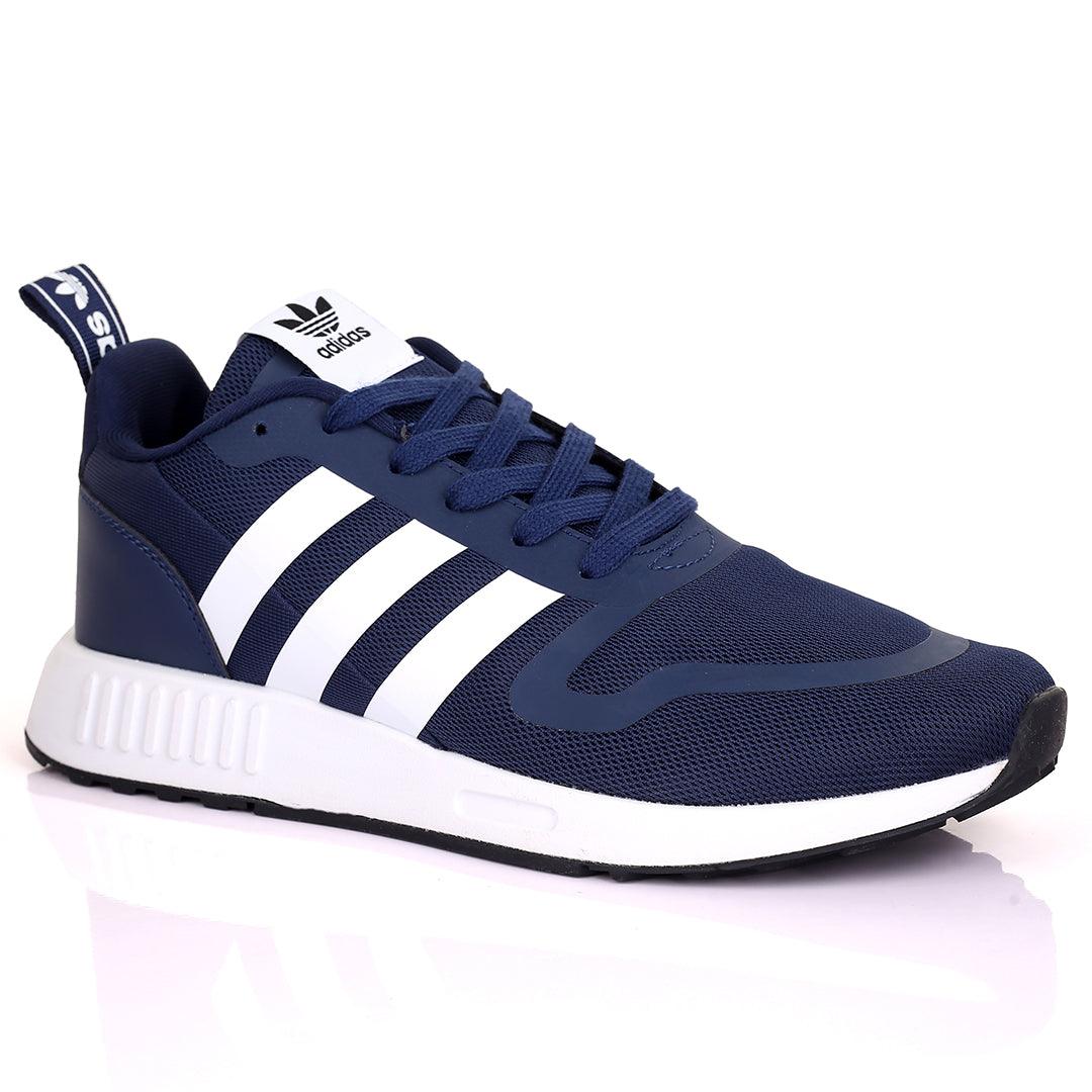 AD Comfy Navy-blue With White Stripe And White Sole Lace Up Designed Sneakers - Obeezi.com