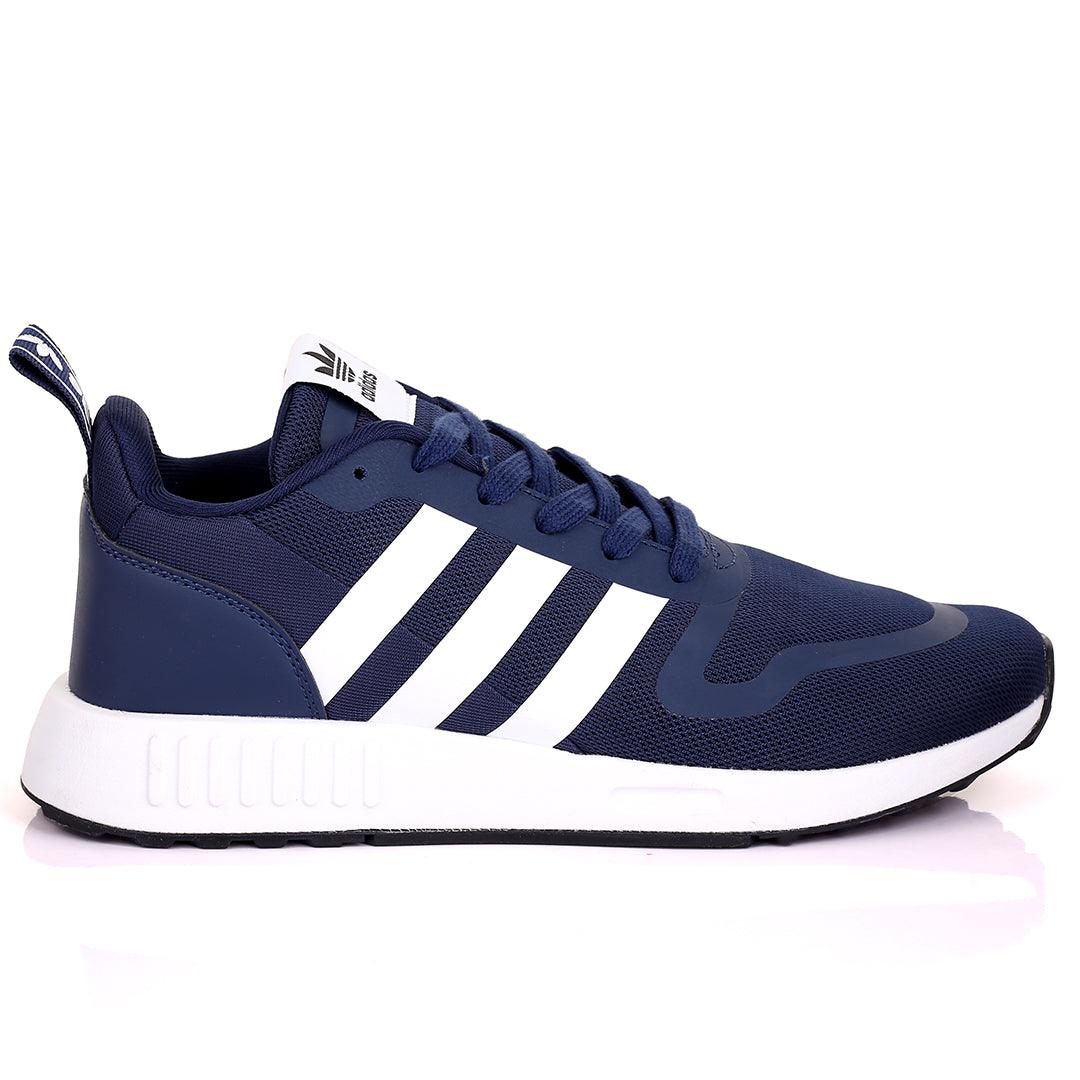 AD Comfy Navy-blue With White Stripe And White Sole Lace Up Designed Sneakers - Obeezi.com