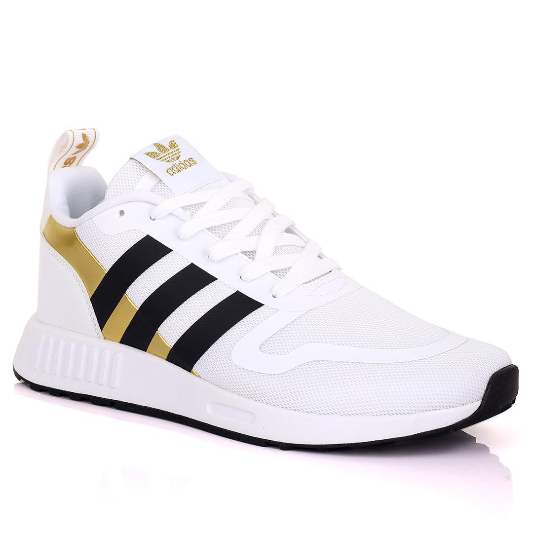 AD Comfy White With Black Stripes And White Sole Lace Up Designed Sneakers - Obeezi.com