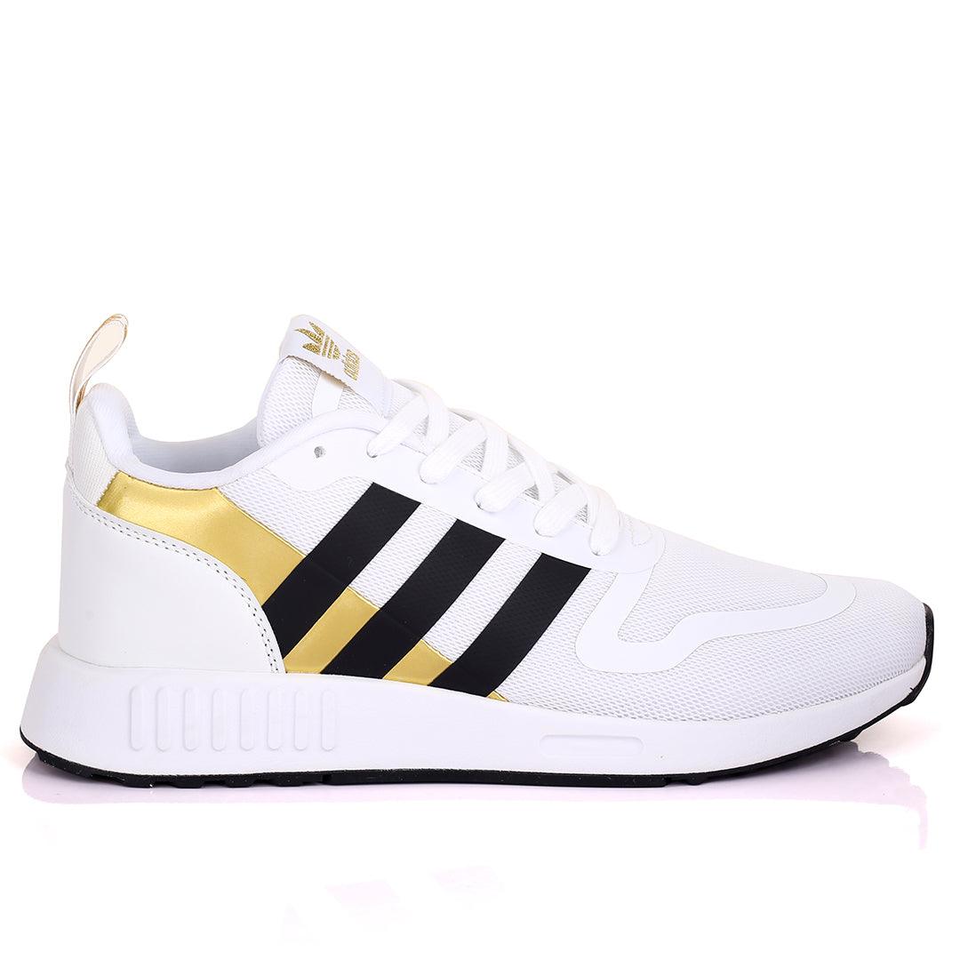 AD Comfy White With Black Stripes And White Sole Lace Up Designed Sneakers - Obeezi.com