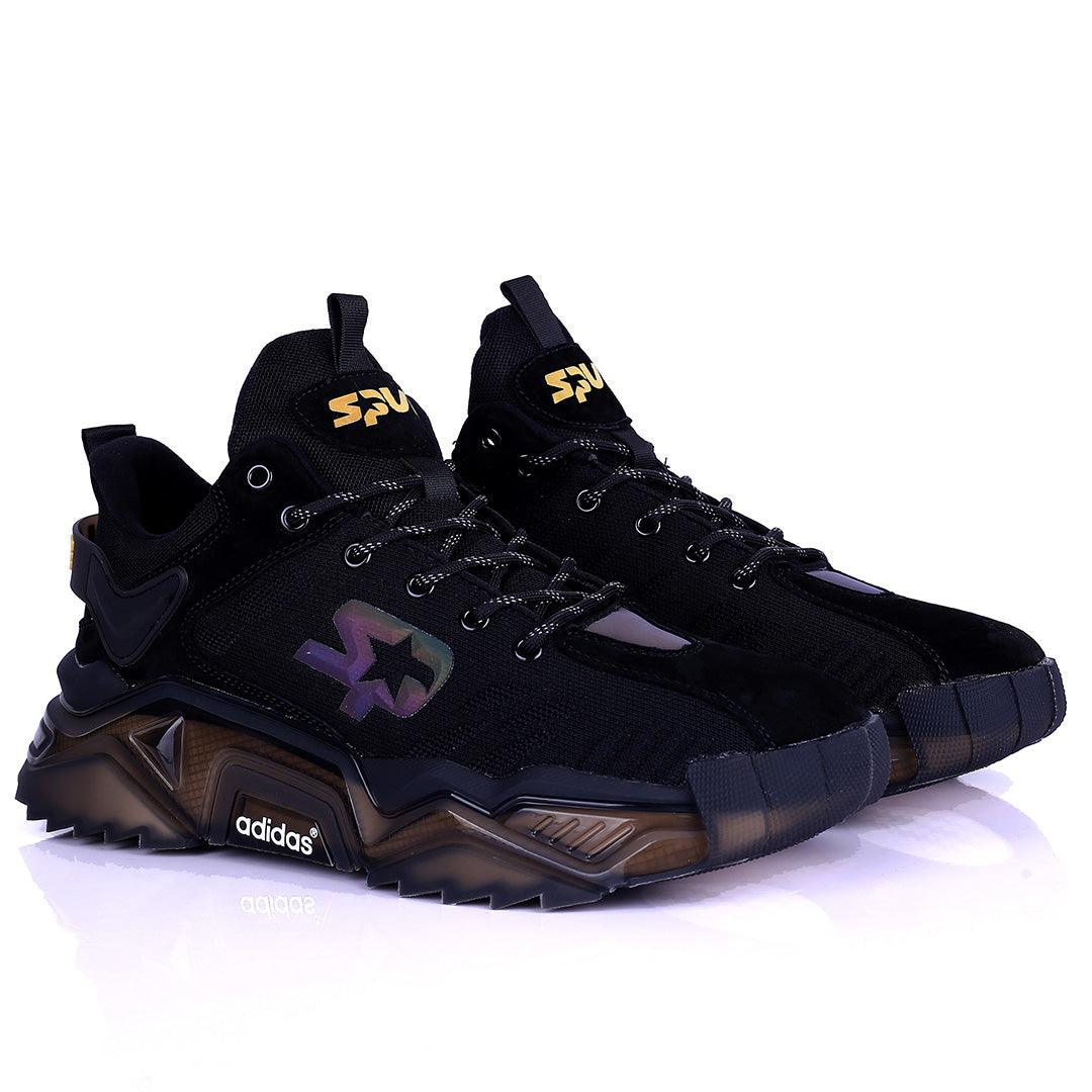 AD Logo Designed Black Sneakers With Tuned Pressure Sole - Obeezi.com