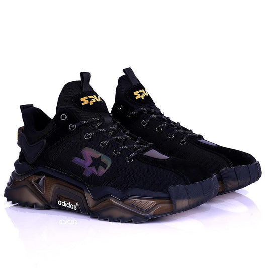 AD Logo Designed Black Sneakers With Tuned Pressure Sole - Obeezi.com