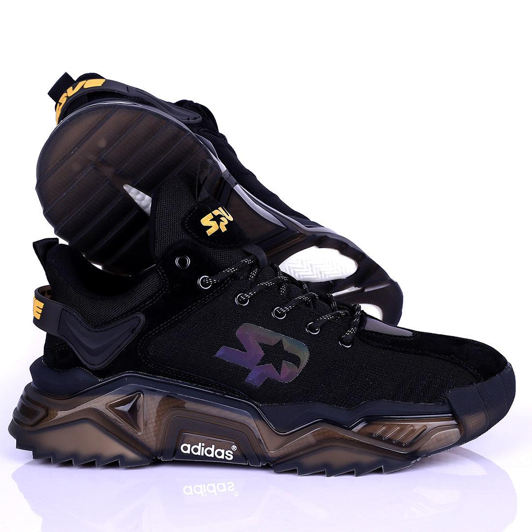 AD Logo Designed Black Sneakers With Tuned Pressure Sole - Obeezi.com