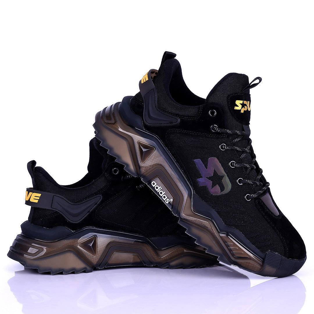 AD Logo Designed Black Sneakers With Tuned Pressure Sole - Obeezi.com
