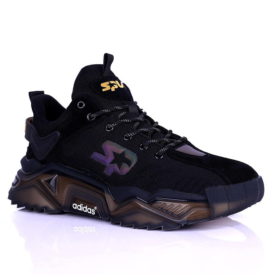 AD Logo Designed Black Sneakers With Tuned Pressure Sole - Obeezi.com