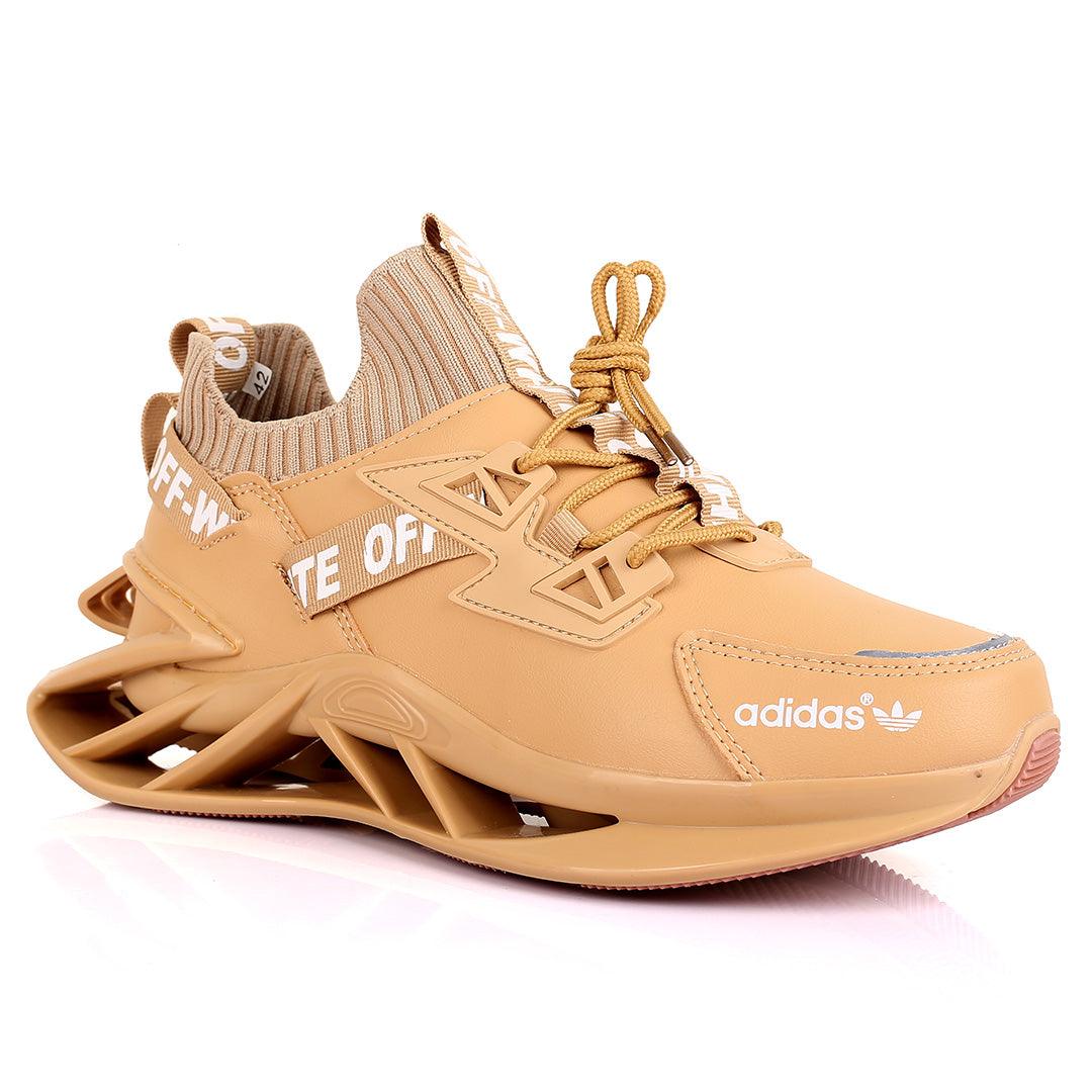 AD Off Logo Designed Lace Up Logo Designed Brown Sneakers - Obeezi.com